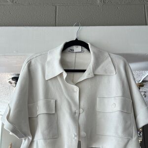Zara Collared White Sweater Top